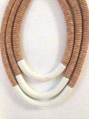 Necklace Beaded White Enamel Wood Three-Strand 3-Strand Modern
