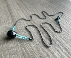 Handmade 16.5” Black Oxidized Sterling Silver Blue Apatite Black Spinel Necklace