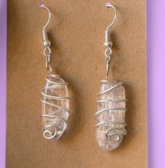 handmade pair of kunzite gemstone wire wrapped spiral earrings natural crystal