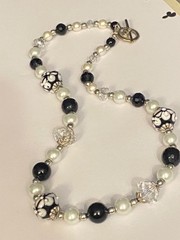 Artisan Ooak Art Deco Lampwork Glass Jewelry Black & White Necklace #8 Classic