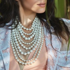 Heavy 8 Layered Chunky Creamy White Faux Pearls Statement Bib 24″Inch Necklace