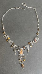 Peruvian Brown Aragonite Semi-Precious Stone Necklace Long Earrings Set Boho
