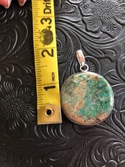Blue Green Full Moon Design Turquoise Chrysocolla Pendant Shadow Bezel 2″