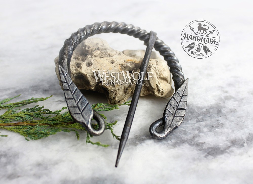 Hand-Forged Twisted Steel Pennanular Leaf Brooch — Nature/Viking/Celtic/Roman