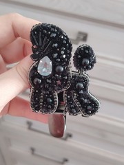 RED ❤️ Poodle jewelry brooch beaded, dog show Number Clip,