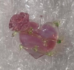 Handmade Glass Blowing Pink Heart Rose Pendant
