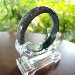 Burmese Jade Bangle: Flat Belly Shape Natural Type A Green Gray Inner (62.4 mm)