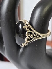 Vintage Sterling Silver Kabana Black Onyx Ring Filigree Heart 925 Size 8 6.25g