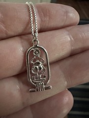 Vintage Sterling Silver Egyptian Cartouche Scarab Necklace – 17″