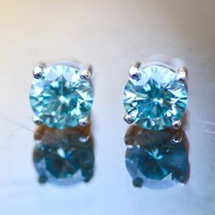 Round Brilliant Teal Moissanite Stud Earrings Sterling Silver 925 , VVS1