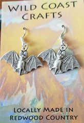 Vintage Pewter Bat and Surgical Steel Wire Halloween Earrings