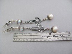 Art Nouveau Earrings Cream Crystal Pearls Renaissance Baroque Tudor Cosplay Gift