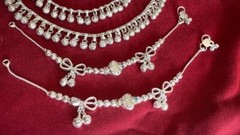 Girls lot 2 pairs ankle bracelet anklet silver bells charm chain India jewelry