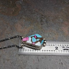 Native American Cotton Candy Turquoise Necklace Sterling Silver Signed C. BELONE