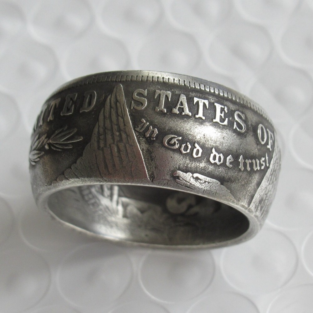 Handmade Crafted Rare Ring with Morgan Dollar Silver Plated Size 8-16