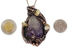 Amethyst Crystal Wire Wrapped Necklace in Bronze with Citrine Nuggets