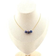 Necklace 3 Beads Jasper Blue 0 5/16in Chain Steel Golden Stainless Woman