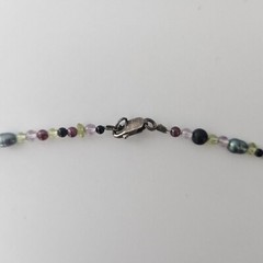 Pearl Glass Stone Beaded Necklace Sterling Silver Clasp 17″ Dainty