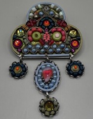Ayala Bar Brooch MCM Abstract Rhinestone Glass Artisan Beaded Boho Mosaic 2.75”