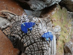 Lapis & White Opal Indian Inspired Bear Southwest Sterling Silver Earrings E63
