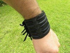 Bracelet cuff shaman dancer style black 2.5 inch wide wristband Bison leather
