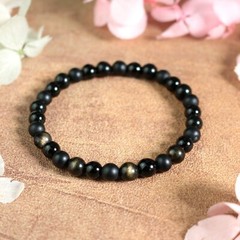 Triple Protection 6MM Black Tourmaline Obsidian Onyx Beads Healing Bracelet