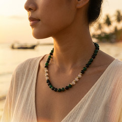 Altius Zambian Emerald & Quartz Beaded Necklace 18″ Handmade