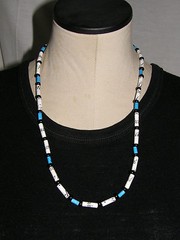 Blue,Black & White Tube Beaded Stretch Cord Hand Crafted 11″ Necklace