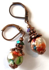 MOSAIC HOWLITE Rainbow Hematite COPPER earring handcrafted 2XX