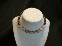 Memory Wire Choker Handmade Ceramic Beads Wood Beads Silver Plated Accents