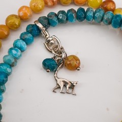 23.8g Jay King Apatite Agate Bead Bracelet Sterling 925 Lemur Charm 7in Boho