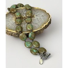 Chunky Green Blue Brown Matrix Fox Turquoise Necklace 18″- Sterling Silver 97.2g