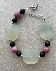 Artisan Made New Jade, Rhodonite and Black Onyx Gemstone Bracelet