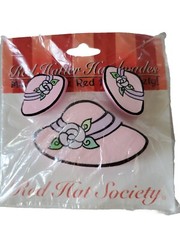 Pink Hat Society Earrings & Pin Set Vintage 2003 Red Hatter Handmades RPP3