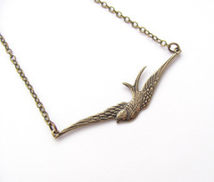 Swallow Necklace Pendant Antiqued Brass Bird Sparrow Art Nouveau Style Gift