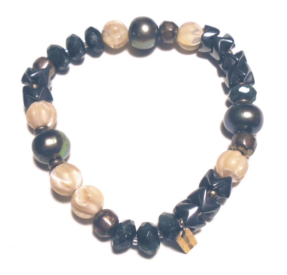 CHAN LUU Handmade GENUINE Gray PEARL/Fluted Shell/GEMSTONE BRACELET