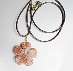 Botswana Agate FLOWER Pendant Leather Cord Necklace