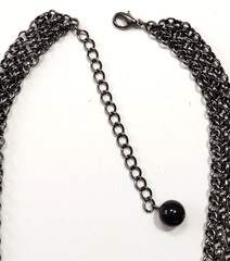 Gunmetal Chainmail Necklace Black Jet Bead Dangles Steampunk Gothic Vampire