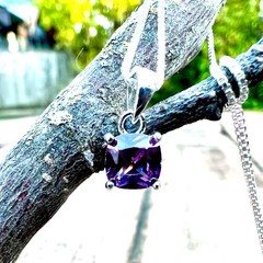 Lab Made Color Change Alexandrite Pendant, Sterling Silver, June Birthstone