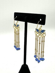 14k Yellow Gold Plated, Blue Butterfly, Dangle/Chandelier Earrings
