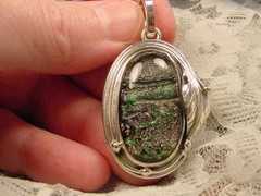 (#D-247) DICHROIC Fused GLASS SILVER Pendant YELLOW GREEN PURPLE