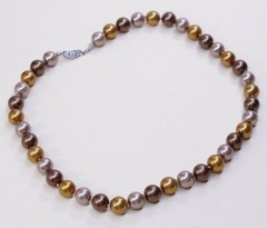 18″ 12mm, Vtg handmade Golden Faux Pearl Necklace With Sterling Silver Clasp