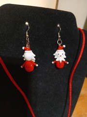2 PC SET Handmade Lampwork Art Glass Earrings & Necklace Christmas Santa Claus