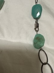 30”Green Chalcedony Nugget Beads &Silver Links necklace W/silver Lobster Clasp.