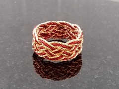Size 8.5 Copper Twist / Red Artistic Twist Wire Turks Head Knot Ring Hand made
