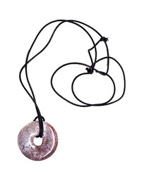 Mauve Pink & White Moss Agate Disc Donut Pendant Leather Cord Necklace 26″ Boho