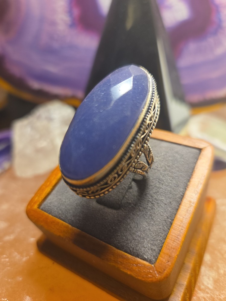 SZ 7 Lapis Lazuli Gemstone Chunky Statement Ring 925 Sterling Silver Overlay