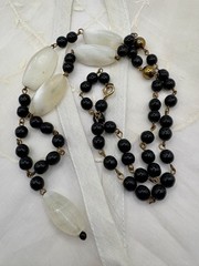 Black Onyx And Agate Drop Necklace 26 Inch