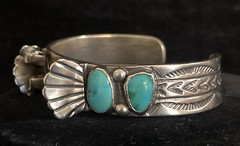 Vintage Navajo Sterling Silver & Turquoise Watch Cuff Bracelet 35.2 g