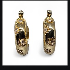 Starburst 14K Gold Plated Hoop Cubic Zirconia Bubble Huggie Post Earrings